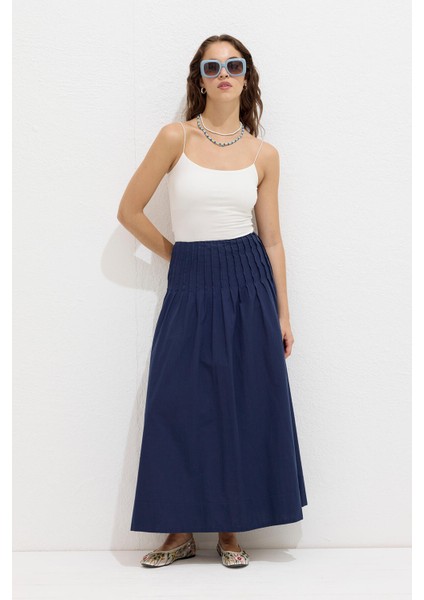 Nervürlü Vual Etek Lacivert