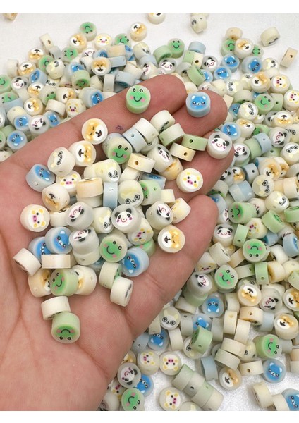 Ebruli Boncuk Aksesuar 10 mm Hayvan Karışık Figür Fimo Boncuk Takı Yapımı Bead (100 Adet)