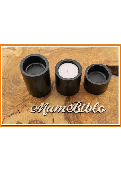 Tealight Mumluk Üçlü Set Siyah Renk