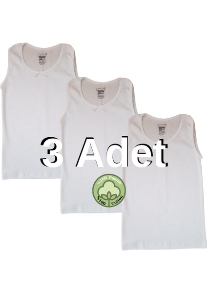 3 Adet Kız Çocuk Kalın Askı Atlet Pamuk - Beyaz 3 Lü Fanila