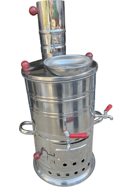Odunlu Kömürlü Semaver Paslanmaz Çift Musluk 3,5 Litre