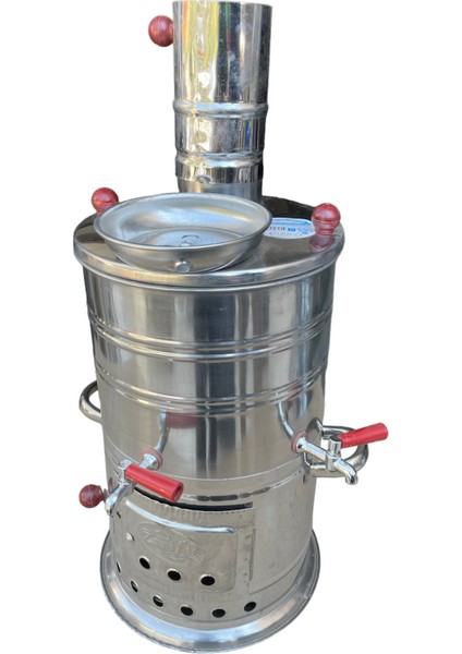 Odunlu Kömürlü Semaver Paslanmaz Çift Musluk 3,5 Litre