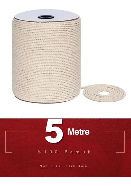Tekno Trust Solar Kandil Yağı Fitili 5 Metre Gaz Lambası Fitili Yuvarlak 4mm Ultra Hafif Hayır Bej