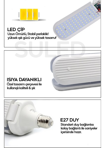 Pervane Ampül 40-45 W 3 Kollu Katlanır Pervane LED Ampül Tasarruflu Kanatlı LED