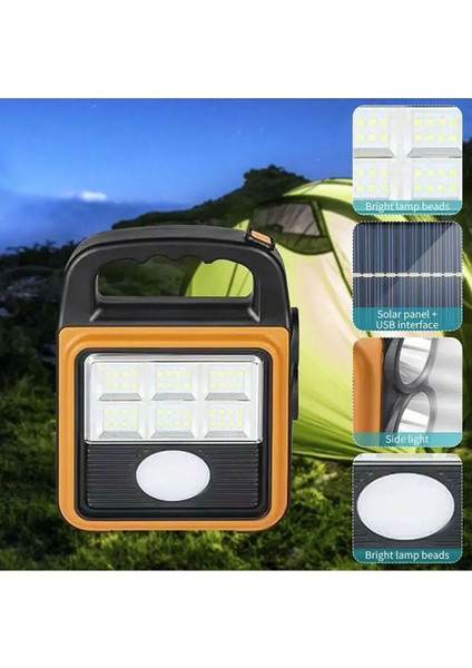 Tekno Trust Solar V-8020 Ultra Güçlü Solar Güneş Panelli Şarjlı Masa Kamp Lambası El Feneri Powerbank+Usb Çıkış