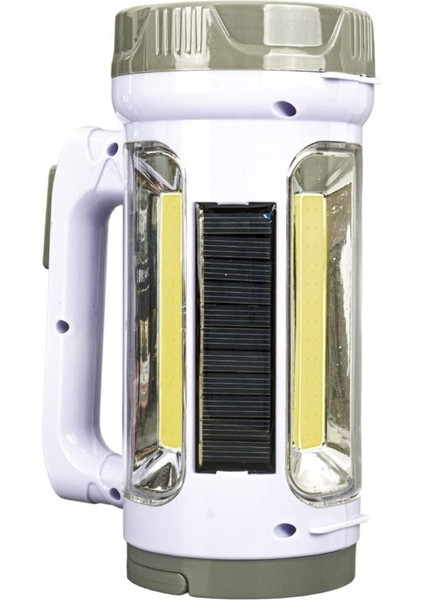 Tekno Trust Beyaz Güneş Enerjili(2 Panelli) ve Şarjlı 3 Farklı Işık Modlu El Fenerli Işıldak Kamp Lambası Şarjl
