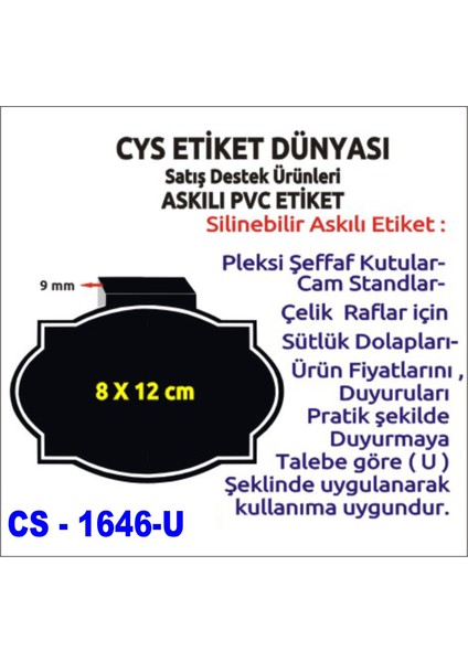 CYS-1646-U Pvc Yazıp Silinebilir Cam,sütlük,ahşap, Metal Raf Fiyat Etiketi 8 x 12 cm 10'lu Paket