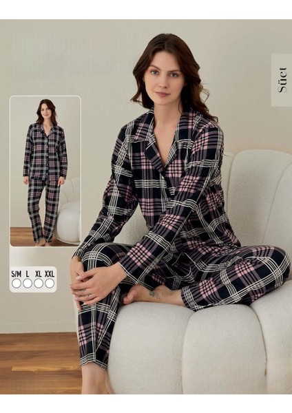 Kadın Süet Boydan Düğmeli Pijama Takımı 02008 - 1 Adet