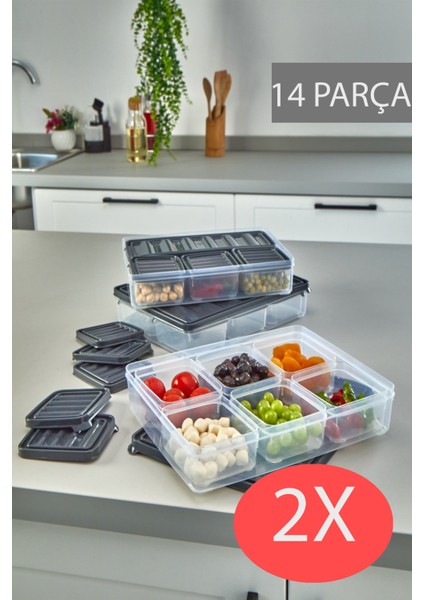 14 Parça Sızdırmaz Saklama Kabı Kahvaltılık ve Buzluk Saklama Kabı Vakumlu Kapaklı Set
