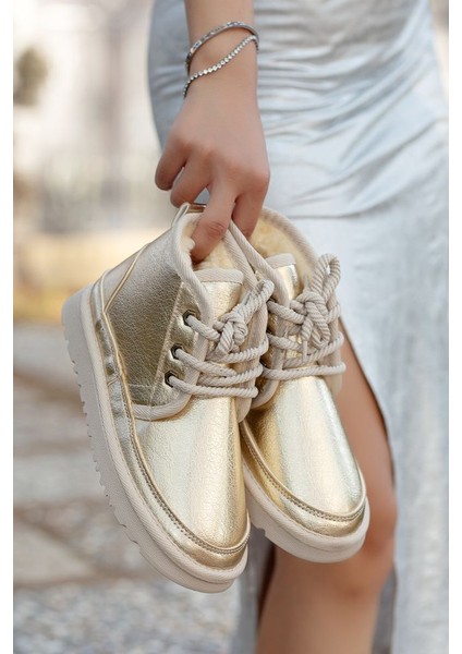 Mini Kürk Astarlı Alçak Taban Bağcıklı Rahat Kadın Bot indirimleri