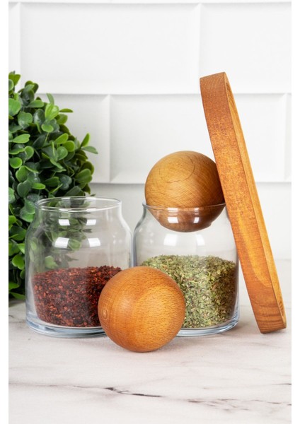 2’li Ahşap Top Kapaklı Cam Kavanoz Seti Baharatlık, 300 ml, TR üretimi fiyatları