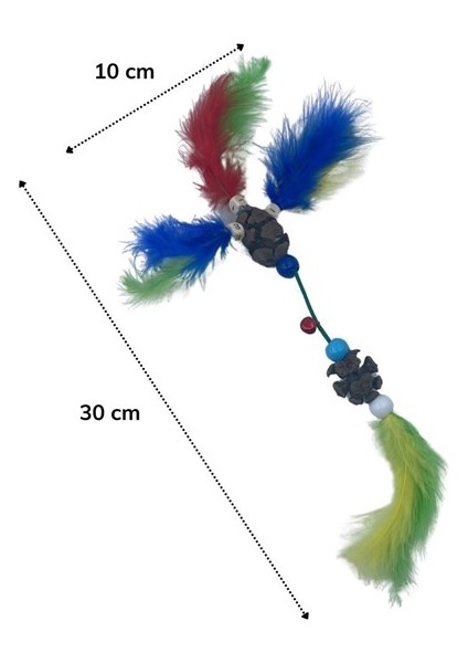 Kornea Store Tüylü Tahta Boncuklu Zilli Kedi Oyuncağı Çok Renkli Kedi Oyuncak (K246)
