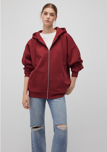 Kapüşonlu Fermuarlı Bordo SWEATSHIRT1610221-85493