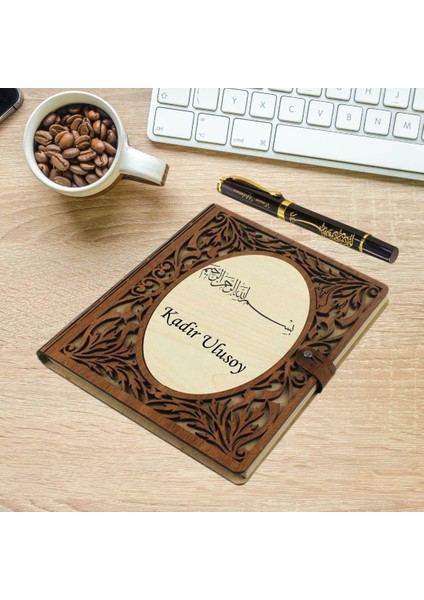 Kişiye Özel Besmele Tasarımlı Akordiyon Defter ve Tükenmez Kalem