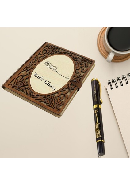 Kişiye Özel Besmele Tasarımlı Akordiyon Defter ve Tükenmez Kalem