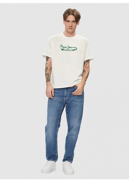 Bisiklet Yaka Baskılı Ekru Erkek T-Shirt PM509390 803 Claude