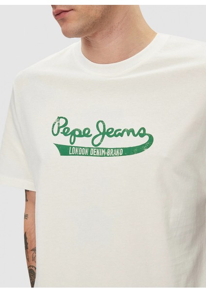 Bisiklet Yaka Baskılı Ekru Erkek T-Shirt PM509390 803 Claude modelleri