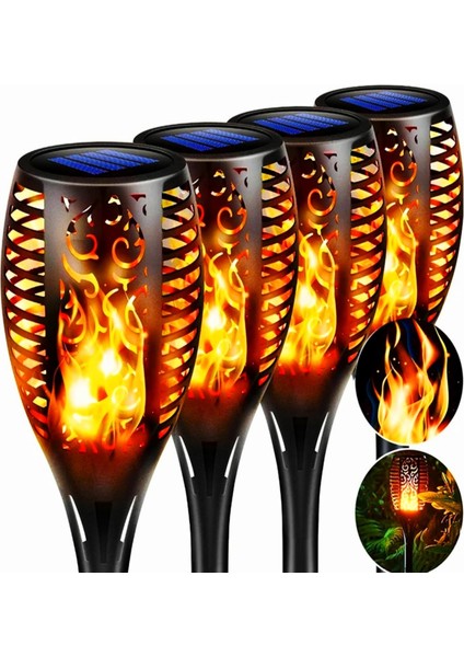 Güneş Enerjili, Alev Efektli, 96 Led, 3 Işık Modlu, Duvara Monte Edilebilir, Ultra Büyük Boy 77 Cm, Meşale Aydınlatma, Veranda, Balkon, Avlu, Yürüyüş Yolu, Bahçe Aydınlatma, Gün Işığı, 15W