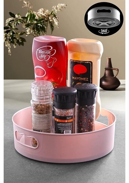 Derece Dönebilen Mutfak, Dolap, Banyo Düzenleyici Çok Amaçlı Organizer (Pembe)