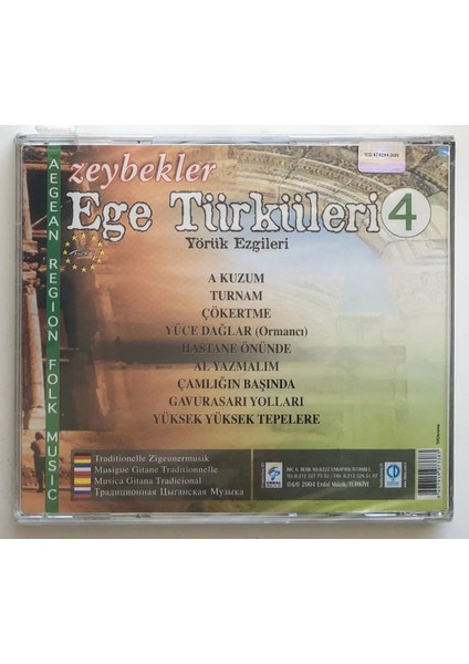 Ege Türküleri 4 Zeybekler CD (Jelatininde Sıfır Orjnal Dönem Baskı Cd)