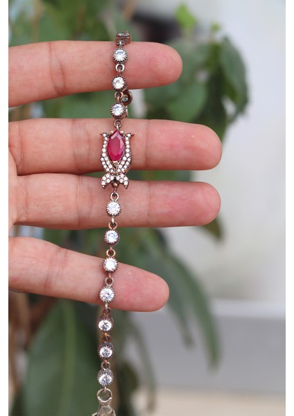 Yakut Taşlı Tek Lale Model Gümüş Kadın Otantik Bileklik 201023242 fiyatları