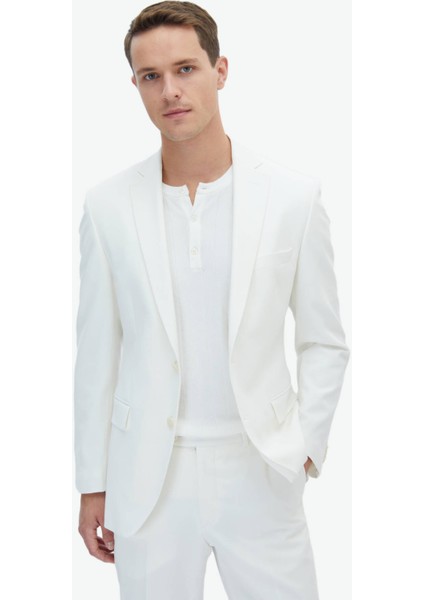 Ekru Düz Slim Fit Takım Elbise