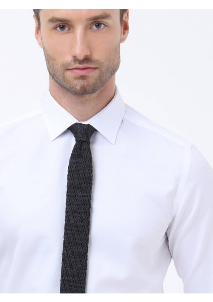 Beyaz Düz Slim Fit Dokuma Klasik Pamuk Karışımlı Gömlek