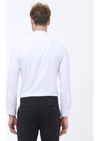 Beyaz Düz Slim Fit Dokuma Klasik Pamuk Karışımlı Gömlek