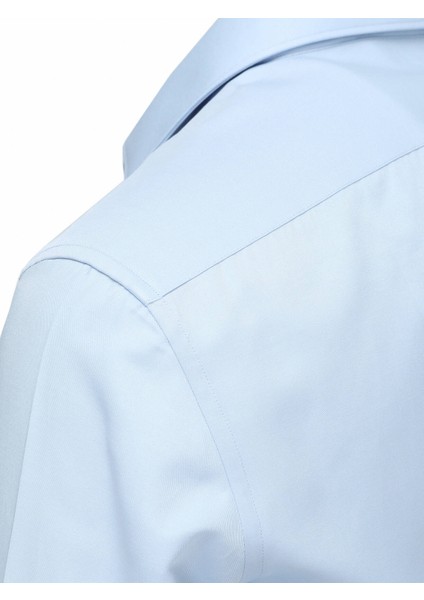Açık Mavi Düz Regular Fit Dokuma Klasik Pamuk Karışımlı Gömlek modelleri