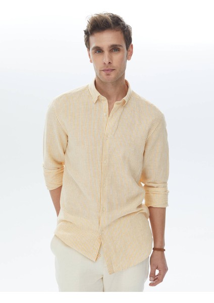 Safran Çizgili Regular Fit Dokuma Casual Pamuk Karışımlı Gömlek modelleri