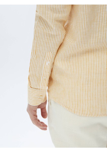 Safran Çizgili Regular Fit Dokuma Casual Pamuk Karışımlı Gömlek fırsatları