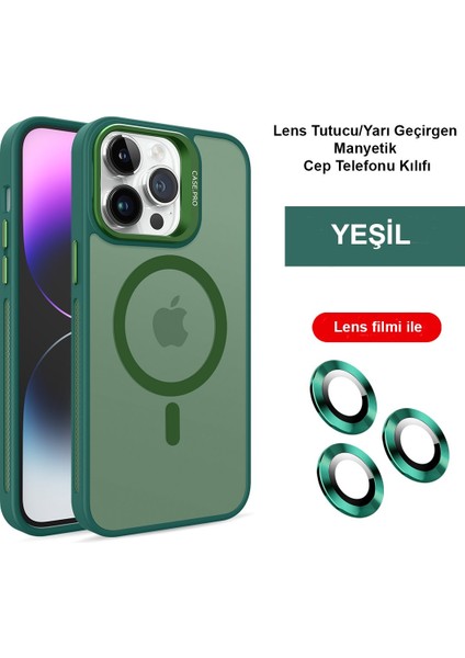 Apple iPhone 15 Pro Max Kılıf Flet Lens Magsafe Kapak - Koyu Yeşil 13