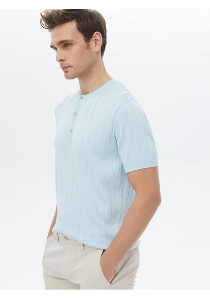 Açık Mavi Hakim Yaka Jakarlı Triko fiyatları