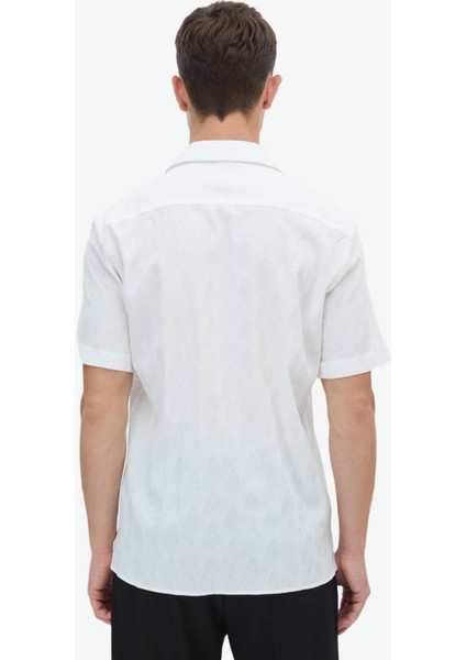 Beyaz Desenli Regular Fit Dokuma Casual Pamuk Karışımlı Gömlek
