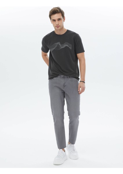 Gri Slim Fit Denim Pamuk Karışımlı Pantolon