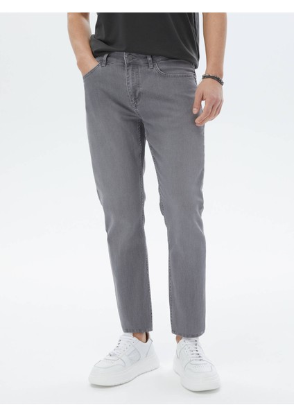 Gri Slim Fit Denim Pamuk Karışımlı Pantolon