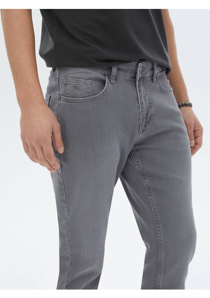 Gri Slim Fit Denim Pamuk Karışımlı Pantolon