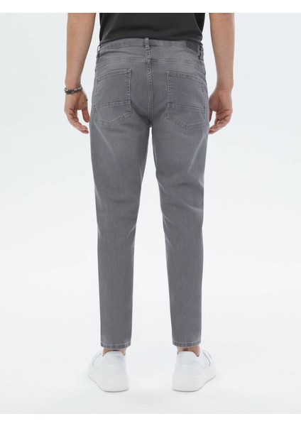 Gri Slim Fit Denim Pamuk Karışımlı Pantolon