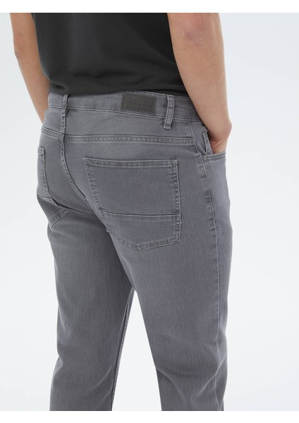 Gri Slim Fit Denim Pamuk Karışımlı Pantolon