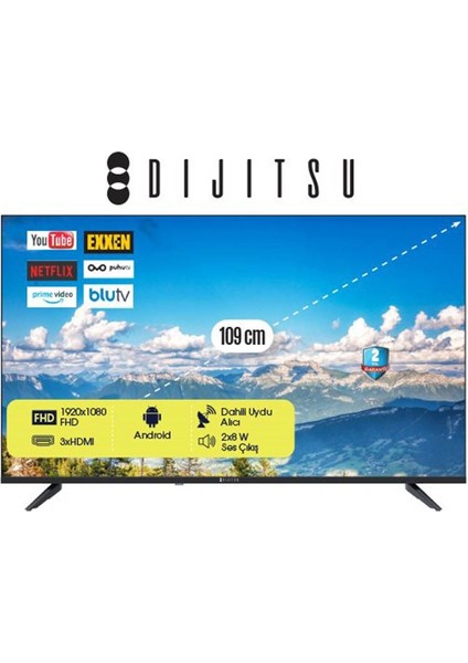 43DS10000 43" 109 Ekran Uydu Alıcılı Full HD Android Smart LED TV