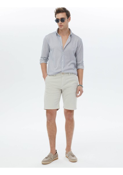 Koyu Mavi Çizgili Regular Fit Casual Pamuk Karışımlı Gömlek fiyatları