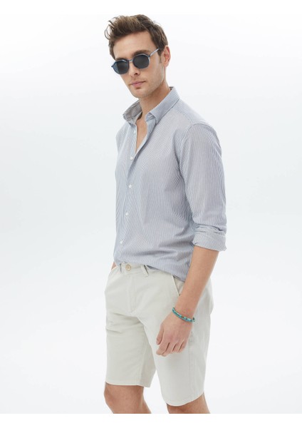 Koyu Mavi Çizgili Regular Fit Casual Pamuk Karışımlı Gömlek indirimleri
