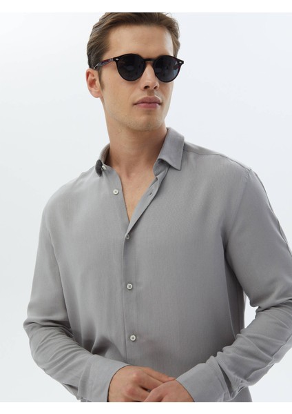 Gri Düz Regular Fit Dokuma Casual Gömlek modelleri