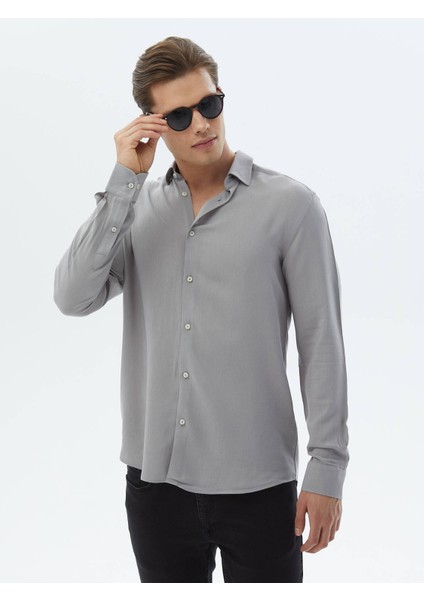 Gri Düz Regular Fit Dokuma Casual Gömlek fırsatları