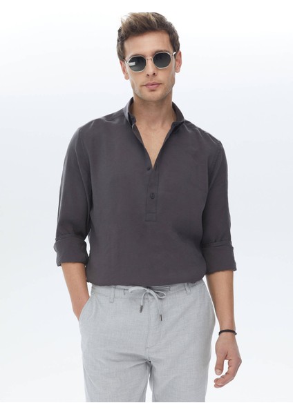 Antrasit Regular Fit Dokuma Casual Gömlek