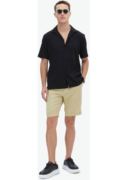 Siyah Desenli Regular Fit Dokuma Casual Pamuk Karışımlı Gömlek fiyatları