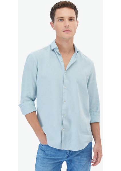 Mint Düz Regular Fit Dokuma Casual Pamuk Karışımlı Gömlek