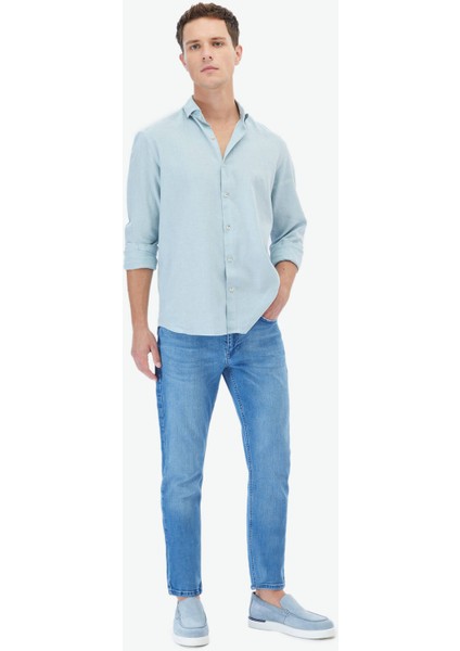 Mint Düz Regular Fit Dokuma Casual Pamuk Karışımlı Gömlek