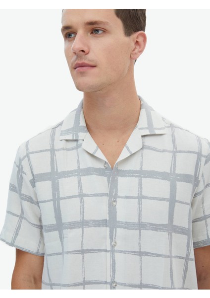 Gri Kareli Regular Fit Dokuma Casual Pamuk Karışımlı Gömlek