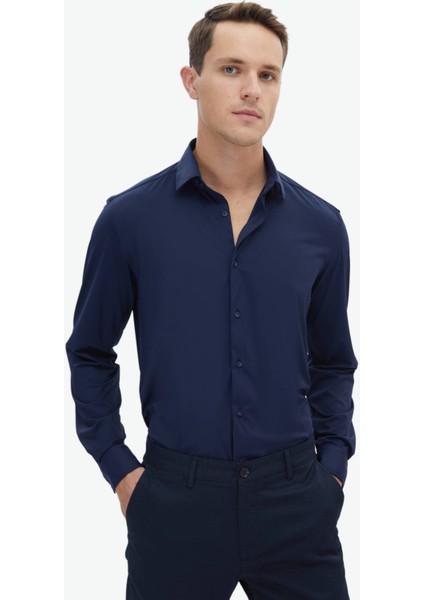 Lacivert Regular Fit Casual Gömlek